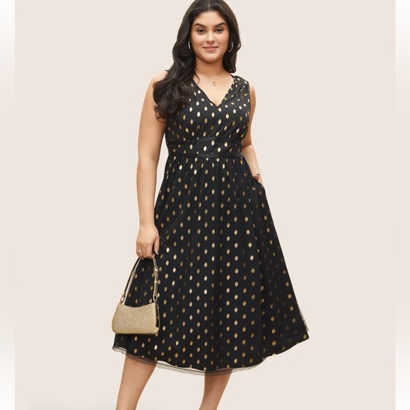 BloomChic Plus Size XL Glitter Polka Dot Pocket Patchwork Tank Dress us14-16 - Picture 1 of 7